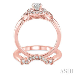 1/2 Ctw Diamond Wedding Set with 1/2 Ctw Round Cut Engagement Ring and 1/10 Ctw Wedding Band in 14K Rose Gold