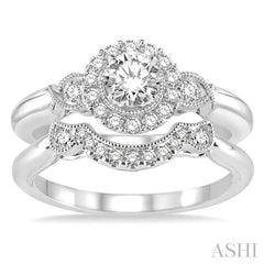 1/2 Ctw Diamond Wedding Set with 1/2 Ctw Round Cut Engagement Ring and 1/10 Ctw Wedding Band in 14K White Gold