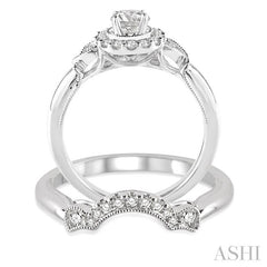 1/2 Ctw Diamond Wedding Set with 1/2 Ctw Round Cut Engagement Ring and 1/10 Ctw Wedding Band in 14K White Gold
