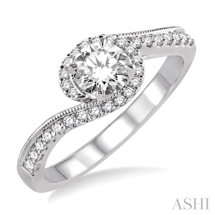 1/2 Ctw Diamond Engagement Ring with 1/5 Ct Round Cut Center Stone in 14K White Gold