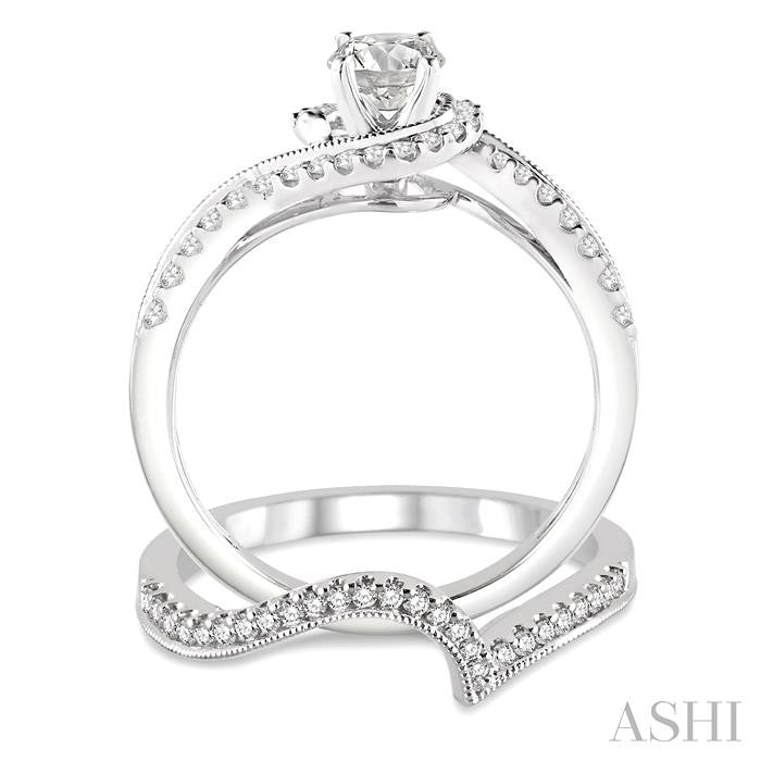 5/8 Ctw Diamond Wedding Set with 1/2 Ctw Round Cut Engagement Ring and 1/6 Ctw Wedding Band in 14K White Gold