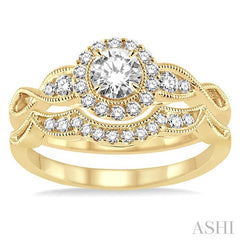 1/2 Ctw Diamond Wedding Set with 1/2 Ctw Round Cut Engagement Ring and 1/10 Ctw Wedding Band in 14K Yellow Gold