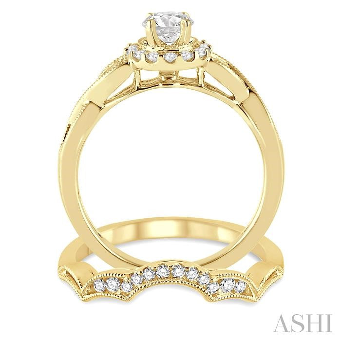 1/2 Ctw Diamond Wedding Set with 1/2 Ctw Round Cut Engagement Ring and 1/10 Ctw Wedding Band in 14K Yellow Gold