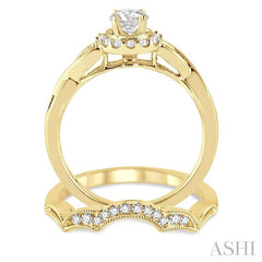 1/2 Ctw Diamond Wedding Set with 1/2 Ctw Round Cut Engagement Ring and 1/10 Ctw Wedding Band in 14K Yellow Gold