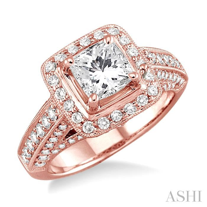 1 Ctw Diamond Semi-Mount Engagement Ring in 14K Rose Gold