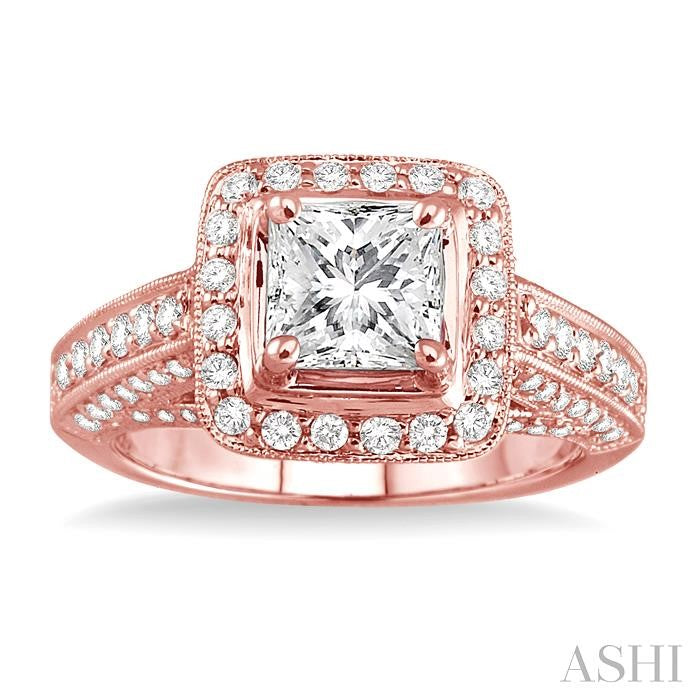 1 Ctw Diamond Semi-Mount Engagement Ring in 14K Rose Gold