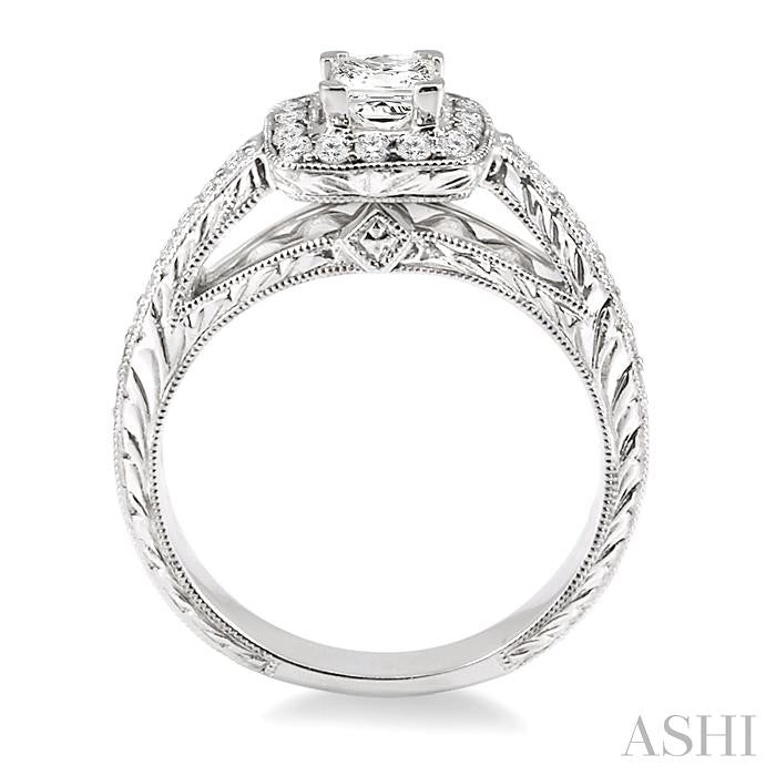 5/8 Ctw Diamond Engagement Ring with 1/3 Ct Princess Cut Center Stone in 14K White Gold