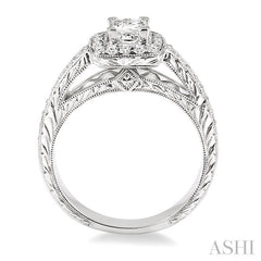5/8 Ctw Diamond Engagement Ring with 1/3 Ct Princess Cut Center Stone in 14K White Gold