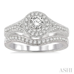 5/8 Ctw Diamond Wedding Set with 1/2 Ctw Round Cut Engagement Ring and 1/6 Ctw Wedding Band in 14K White Gold