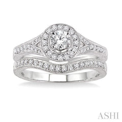 5/8 Ctw Diamond Wedding Set with 1/2 Ctw Round Cut Engagement Ring and 1/6 Ctw Wedding Band in 14K White Gold