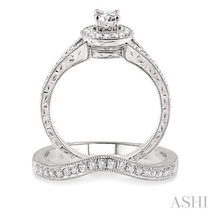 5/8 Ctw Diamond Wedding Set with 1/2 Ctw Round Cut Engagement Ring and 1/6 Ctw Wedding Band in 14K White Gold