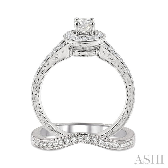 5/8 Ctw Diamond Wedding Set with 1/2 Ctw Round Cut Engagement Ring and 1/6 Ctw Wedding Band in 14K White Gold