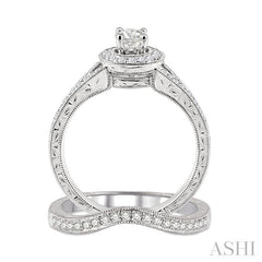 5/8 Ctw Diamond Wedding Set with 1/2 Ctw Round Cut Engagement Ring and 1/6 Ctw Wedding Band in 14K White Gold