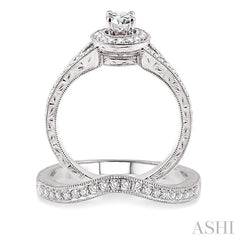 5/8 Ctw Diamond Wedding Set with 1/2 Ctw Round Cut Engagement Ring and 1/6 Ctw Wedding Band in 14K White Gold
