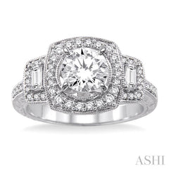 1 1/6 Ctw Diamond Engagement Ring with 3/4 Ct Round Cut Center Stone in 14K White Gold