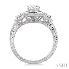 1 1/6 Ctw Diamond Engagement Ring with 3/4 Ct Round Cut Center Stone in 14K White Gold