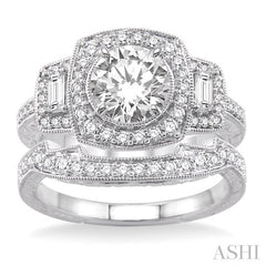 1 1/3 Ctw Diamond Wedding Set with 1 1/6 Ctw Round Cut Engagement Ring and 1/5 Ctw Wedding Band in 14K White Gold