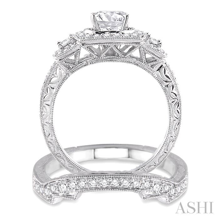 1 1/3 Ctw Diamond Wedding Set with 1 1/6 Ctw Round Cut Engagement Ring and 1/5 Ctw Wedding Band in 14K White Gold