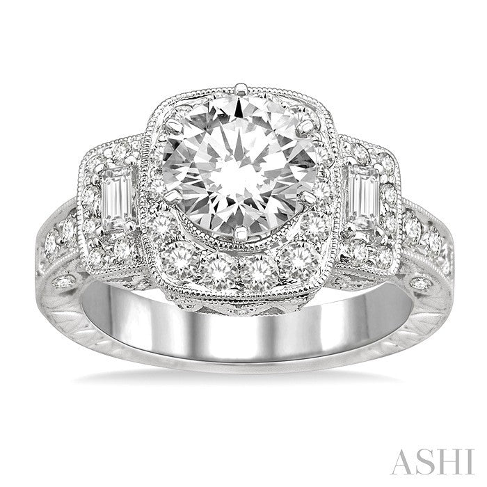 1 Ctw Diamond Semi-Mount Engagement Ring in 14K White Gold
