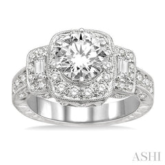 1 Ctw Diamond Semi-Mount Engagement Ring in 14K White Gold