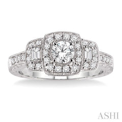 3/4 Ctw Diamond Engagement Ring with 1/3 Ct Round Cut Center Stone in 14K White Gold