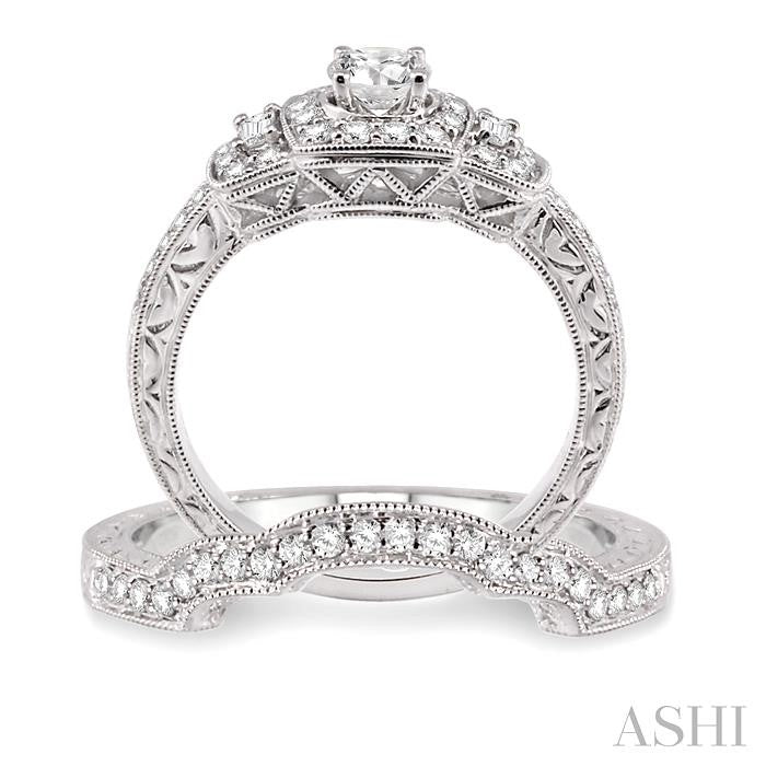 7/8 Ctw Diamond Wedding Set with 3/4 Ctw Round Cut Engagement Ring and 1/6 Ctw Wedding Band in 14K White Gold