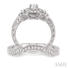 7/8 Ctw Diamond Wedding Set with 3/4 Ctw Round Cut Engagement Ring and 1/6 Ctw Wedding Band in 14K White Gold