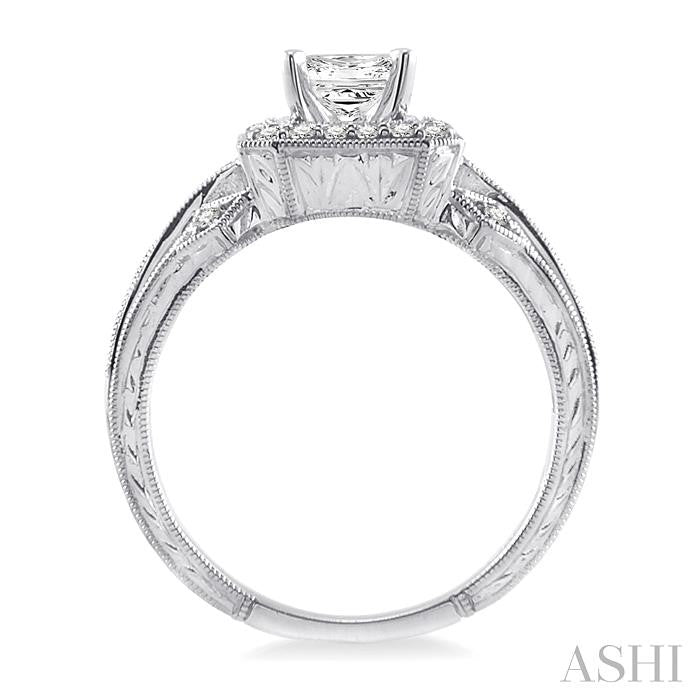 1 Ctw Diamond Engagement Ring with 1/2 Ct Princess Cut Center Stone in 14K White Gold