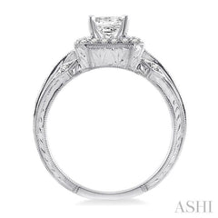 1 Ctw Diamond Engagement Ring with 1/2 Ct Princess Cut Center Stone in 14K White Gold