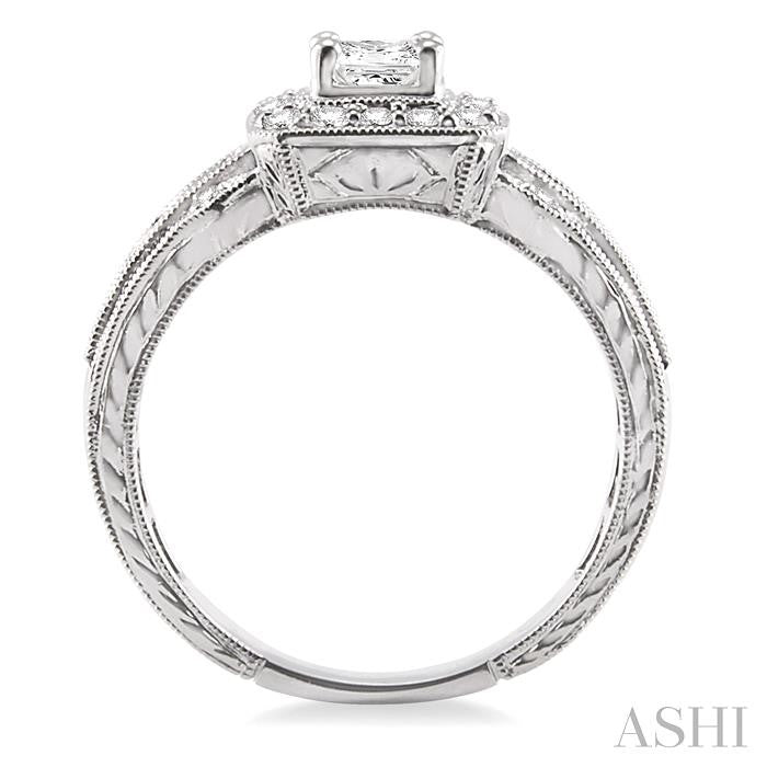 3/4 Ctw Diamond Engagement Ring with 1/3 Ct Princess Cut Center Stone in 14K White Gold