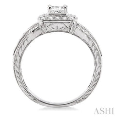 3/4 Ctw Diamond Engagement Ring with 1/3 Ct Princess Cut Center Stone in 14K White Gold
