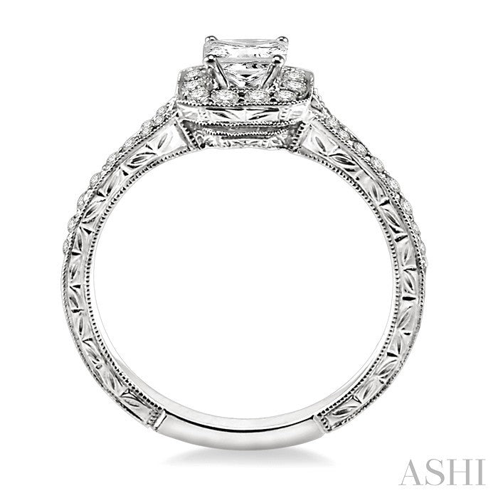 5/8 Ctw Diamond Engagement Ring with 1/4 Ct Princess Cut Center Stone in 14K White Gold