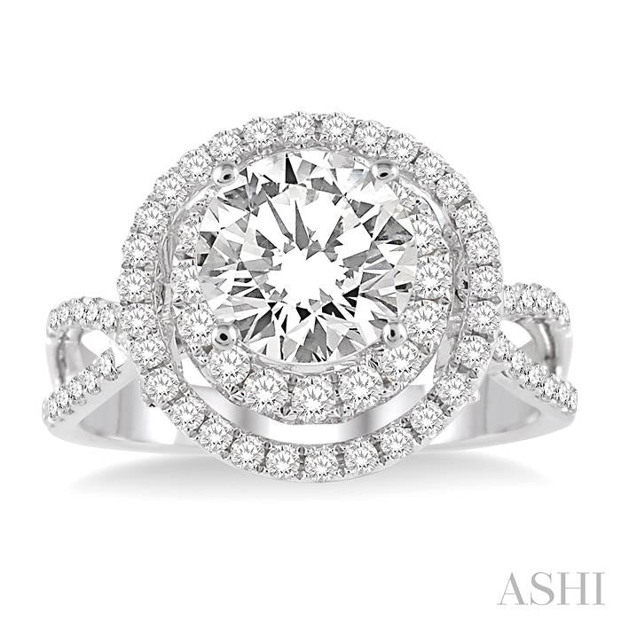 1 1/2 Ctw Diamond Engagement Ring with 3/4 Ct Round Cut Center Stone in 14K White Gold