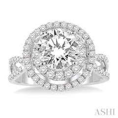 1 1/2 Ctw Diamond Engagement Ring with 3/4 Ct Round Cut Center Stone in 14K White Gold