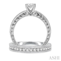 1 1/4 Ctw Diamond Wedding Set with 7/8 Ctw Round Cut Engagement Ring and 1/3 Ctw Wedding Band in 14K White Gold