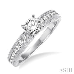 7/8 Ctw Diamond Engagement Ring with 1/2 Ct Round Cut Center Stone in 14K White Gold