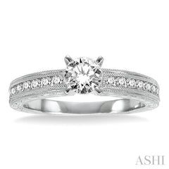 7/8 Ctw Diamond Engagement Ring with 1/2 Ct Round Cut Center Stone in 14K White Gold