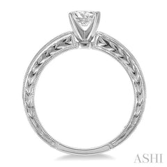 7/8 Ctw Diamond Engagement Ring with 1/2 Ct Round Cut Center Stone in 14K White Gold