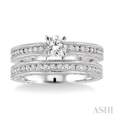 3/4 Ctw Diamond Wedding Set with 1/2 Ctw Round Cut Engagement Ring and 1/4 Ctw Wedding Band in 14K White Gold