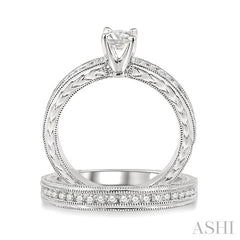 3/4 Ctw Diamond Wedding Set with 1/2 Ctw Round Cut Engagement Ring and 1/4 Ctw Wedding Band in 14K White Gold