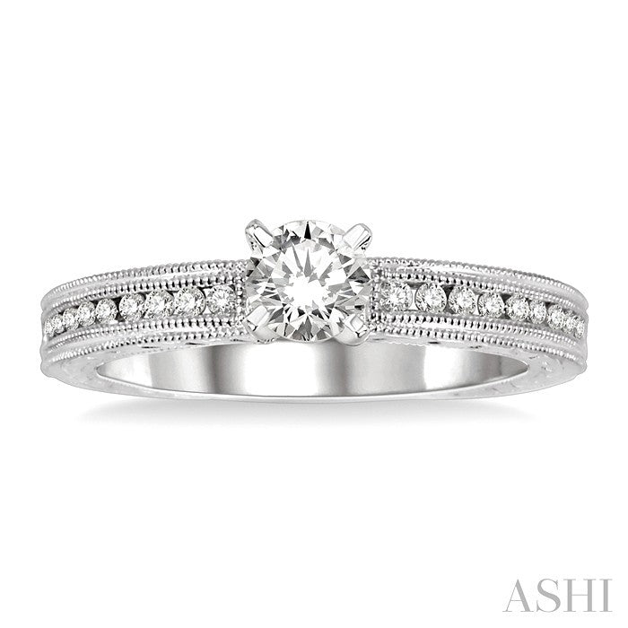 1/2 Ctw Diamond Engagement Ring with 1/3 Ct Round Cut Center Stone in 14K White Gold