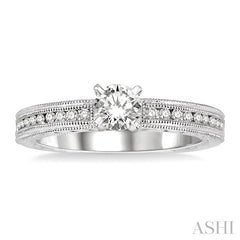 1/2 Ctw Diamond Engagement Ring with 1/3 Ct Round Cut Center Stone in 14K White Gold