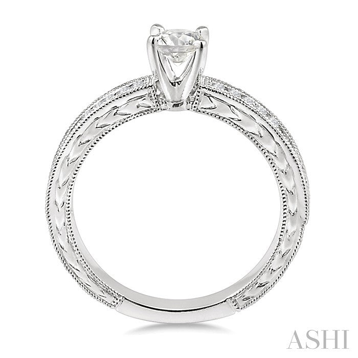 1/2 Ctw Diamond Engagement Ring with 1/3 Ct Round Cut Center Stone in 14K White Gold