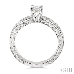 1/2 Ctw Diamond Engagement Ring with 1/3 Ct Round Cut Center Stone in 14K White Gold