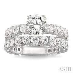 3 Ctw Diamond Wedding Set with 1 3/4 Ctw Round Cut Engagement Ring and 1 1/5 Ctw Wedding Band in 14K White Gold