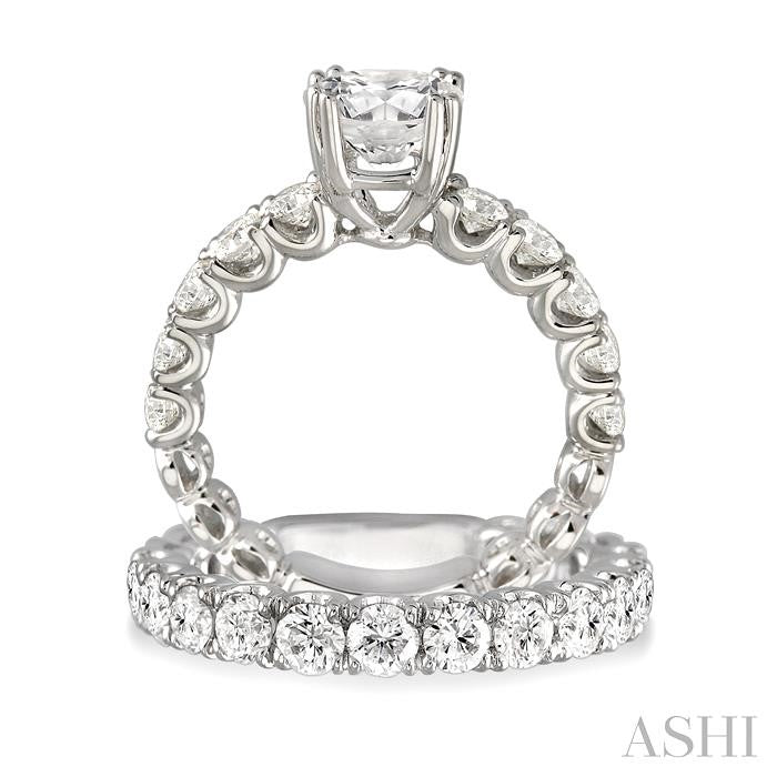 3 Ctw Diamond Wedding Set with 1 3/4 Ctw Round Cut Engagement Ring and 1 1/5 Ctw Wedding Band in 14K White Gold