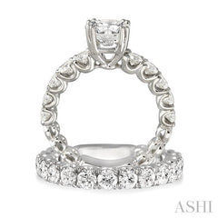 3 Ctw Diamond Wedding Set with 1 3/4 Ctw Round Cut Engagement Ring and 1 1/5 Ctw Wedding Band in 14K White Gold