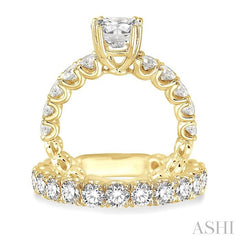 3 Ctw Diamond Wedding Set with 1 3/4 Ctw Round Cut Engagement Ring and 1 1/5 Ctw Wedding Band in 14K Yellow Gold