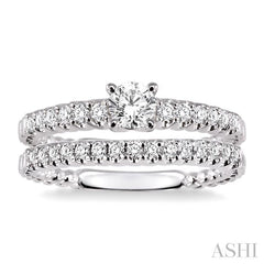 3/4 Ctw Diamond Wedding Set with 1/2 Ctw Round Cut Engagement Ring and 1/4 Ctw Wedding Band in 14K White Gold