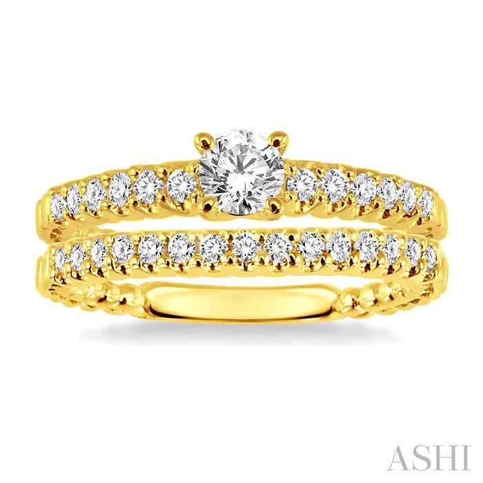 3/4 Ctw Diamond Wedding Set with 1/2 Ctw Round Cut Engagement Ring and 1/4 Ctw Wedding Band in 14K Yellow Gold
